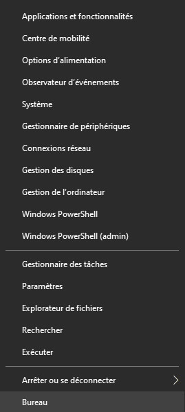 clic droit menu demarrer
