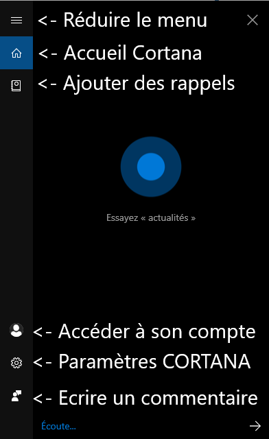 menu cortana