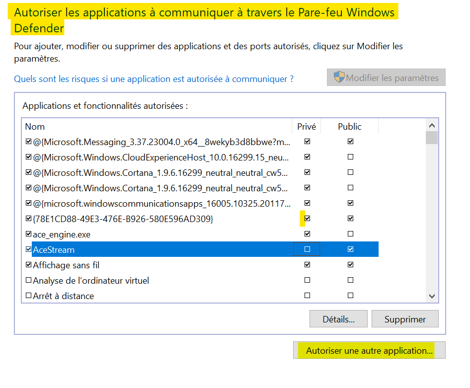 autoriser une application
