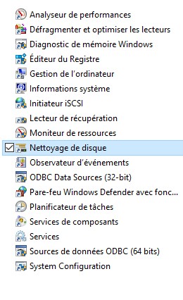 menu nettoyage disque