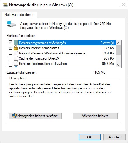 options de nettoyage disque