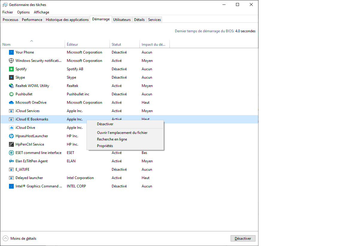 activer ou désactiver une application Windows