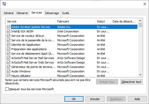 onglet services mxonfig